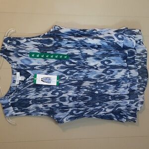 Cristina B. Size XL Blue and White Sleeveless Blouse New